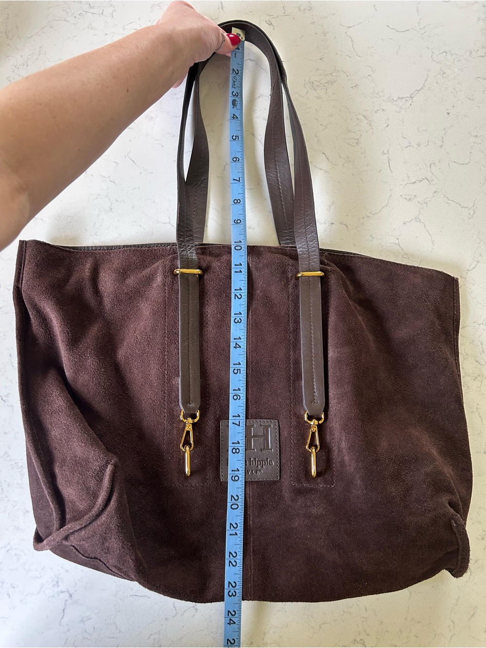 Haute Hippie Suede Leather Tote Shoulder Bag & Wallet in Dark Chocolate Brown - Picture 12 of 16
